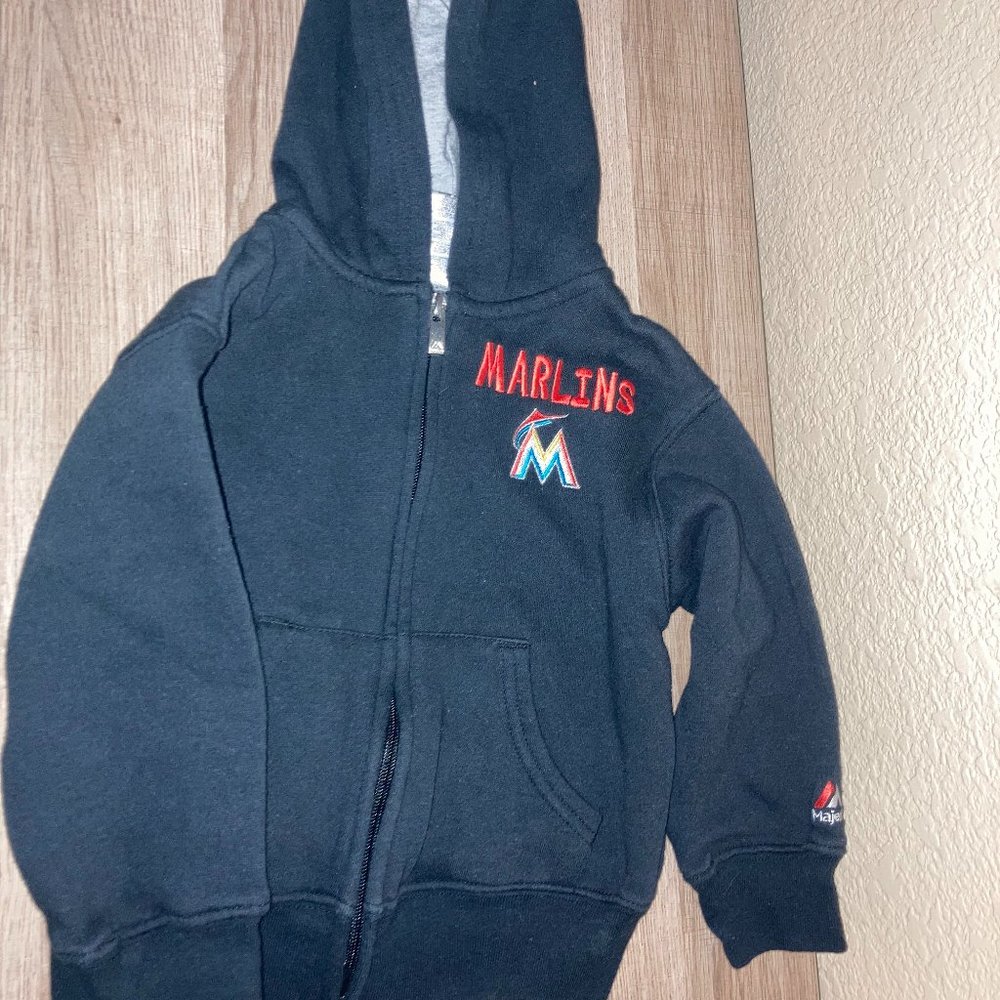 Miami Marlins Black Hooded Sweatshirt Hoodie 4T Cotton Blend GUC Majestic MLB